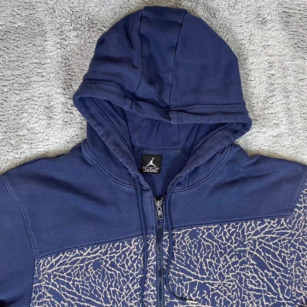 Jordan Mens Elephant Print Full Zip Hoodie Navy Blue Jumpman Fleece Medium